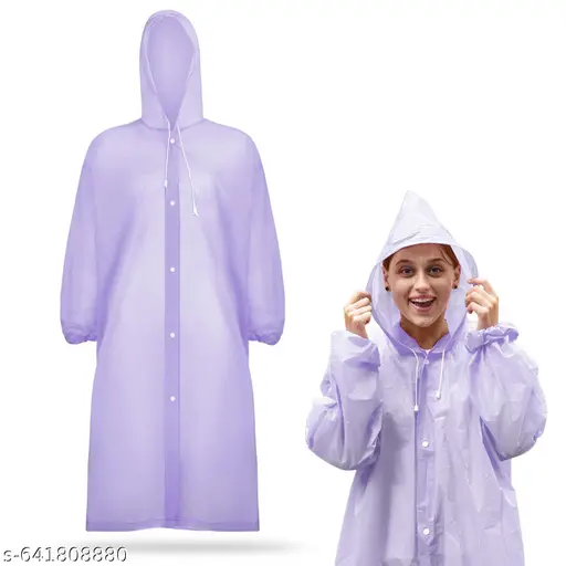 2PCS Raincoat for Men and Women Waterproof Hooded Poncho Reusable EVA Material Free Size Purple Packable