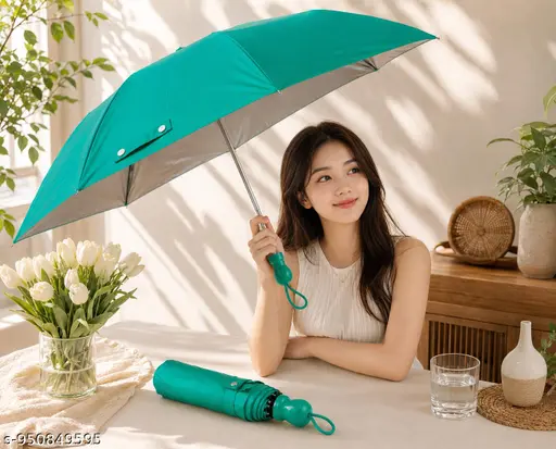 21 Inch 2 Fold Manual Umbrella for Men & Women  Waterproof Mono Umbrella with 8 Strong Ribs  Compact Travel Umbrella for Rain & Sun Protection  Mint Green Color (Pack of 1)