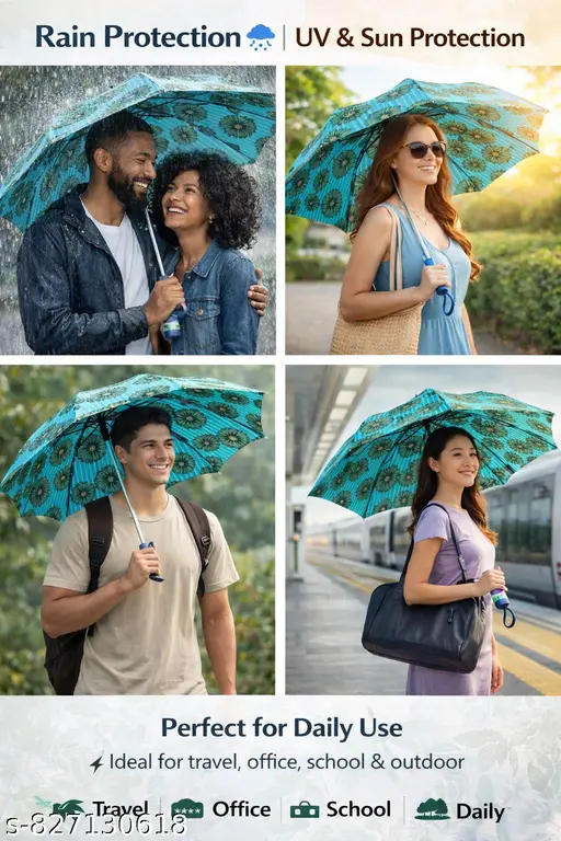 Blue Floral Pattern Compact Umbrella  Lightweight Foldable Travel Umbrella  Rain & Sun Protection Wind Resistant Umbrella
