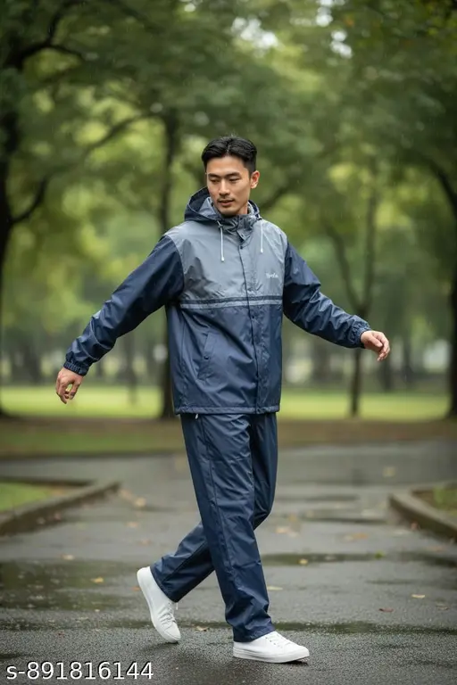 Men's Waterproof Plastic Raincoat  Hooded & Lightweight blue