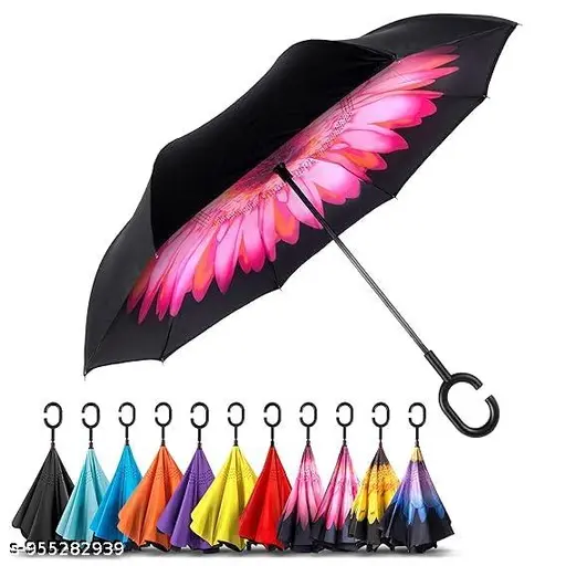 Inverted Double Layer Windproof Umbrella, C-Shaped Handle, UV Protection, Multi Color