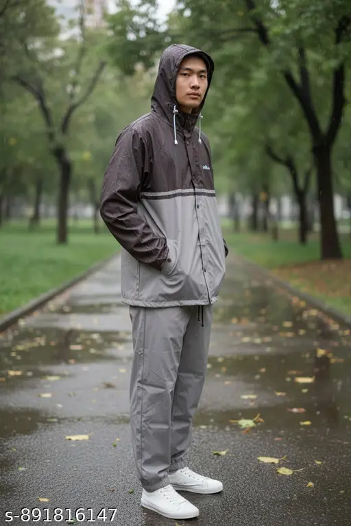 Men's Waterproof Plastic Raincoat  Hooded & Lightweight gray