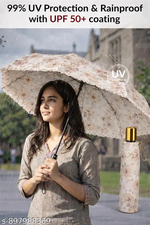 Manually On Off Trendy Printed Waterproof Sun, Rain Umbrella Multicolor