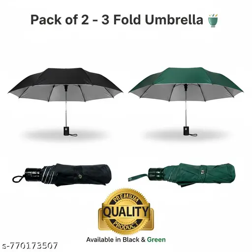 Pack of 2 3 Fold Manual Umbrella for Men & Women  Windproof Waterproof Folding Rain Umbrella  UV Protection Sun & Rain Travel Compact Chhata. green