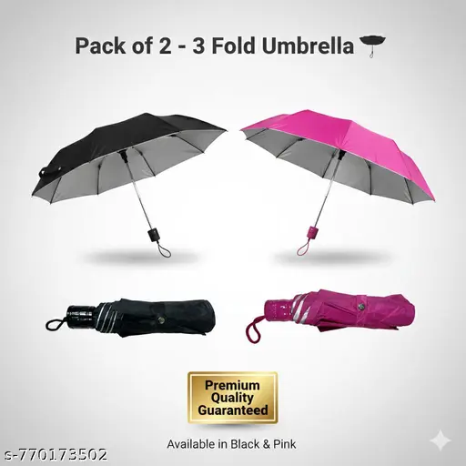 Pack of 2 3 Fold Manual Umbrella for Men & Women  Windproof Waterproof Folding Rain Umbrella  UV Protection Sun & Rain Travel Compact Chhata. pink
