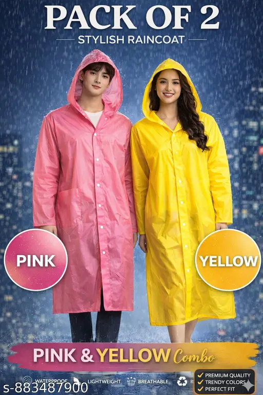 Unisex waterproof raincoat with hood cap.pack of 2