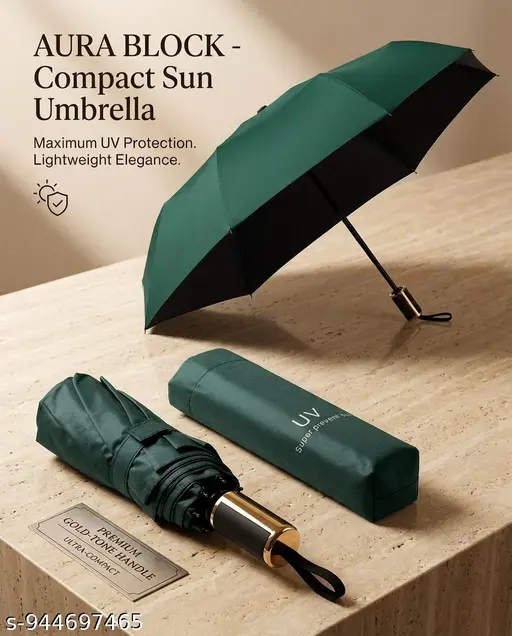 UV Protection Compact Folding Umbrella for Men & Women  Windproof, Waterproof Travel Umbrella with Storage Case  Sun & Rain Protection  Lightweight Portable Umbrella (Green)
