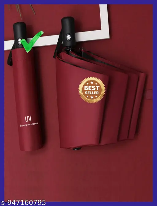 UV Protection Maroon Umbrella  Automatic Open Close  3 Fold Large Travel Umbrella for Rain & Sun  Windproof Folding Umbrella for Men, Women, Kids