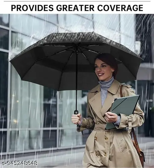 Windproof Travel Umbrella – 3-Fold Compact Automatic OpenClose, Large Canopy, Lightweight Portable Umbrella for Men, Women & Kids