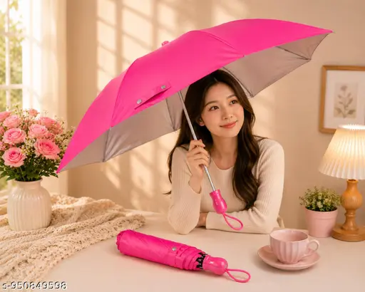 Women  Waterproof Mono Umbrella with 8 Strong Ribs  Compact Travel Umbrella for Rain & Sun Protection  Pink Color
