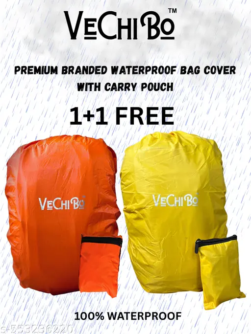 Waterproof Rain Bag Covers with Carry Pouch for all types of Laptop and College Bags. 2 Layers protection with Multiple Color Options. (1 + 1 ) Free. Orange + Yellow